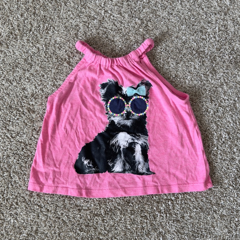 Crazy 8 baby girl toddler girl pink dog tank tshirt tee top size 18-24 months
